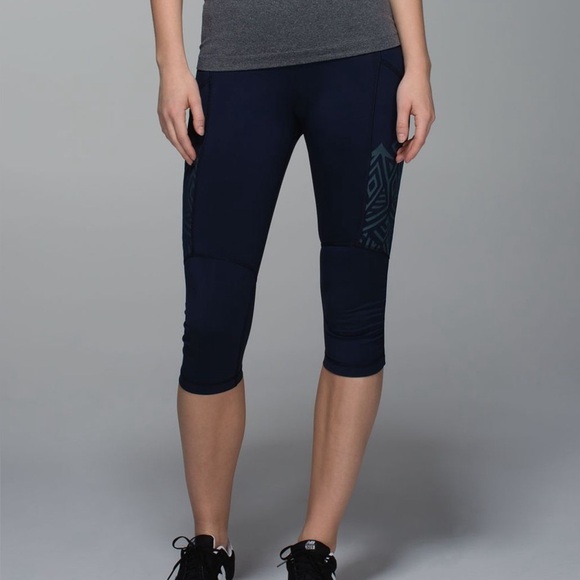 Lululemon Stash It Crop Leggings Reflective with Pockets Blue Run Gym 6/M EUC - Picture 1 of 16